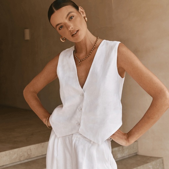 Dissh The Banks White Linen Lightweight Sleeveless Vest Women’s US 6 NWT - Picture 2 of 8
